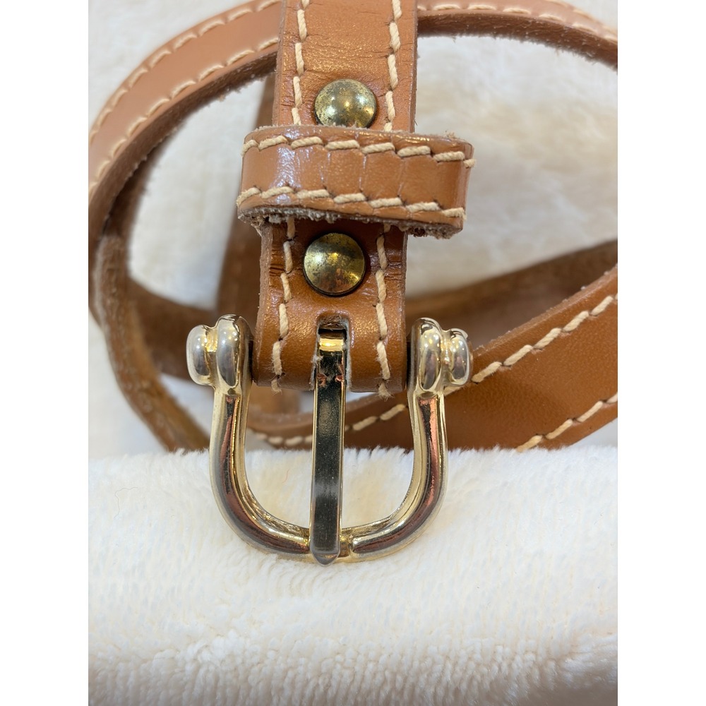 Tan Leather Contrast Stitch Equestrian Skinny Belt Women 35 Inch Excellent